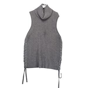 Autumn Cashmere Wool Blend Gray Knit Sweater Dress Sz M Sleeveless Side Lace-Up